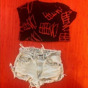 Topshop Eek! Black & Red Cropped Tee